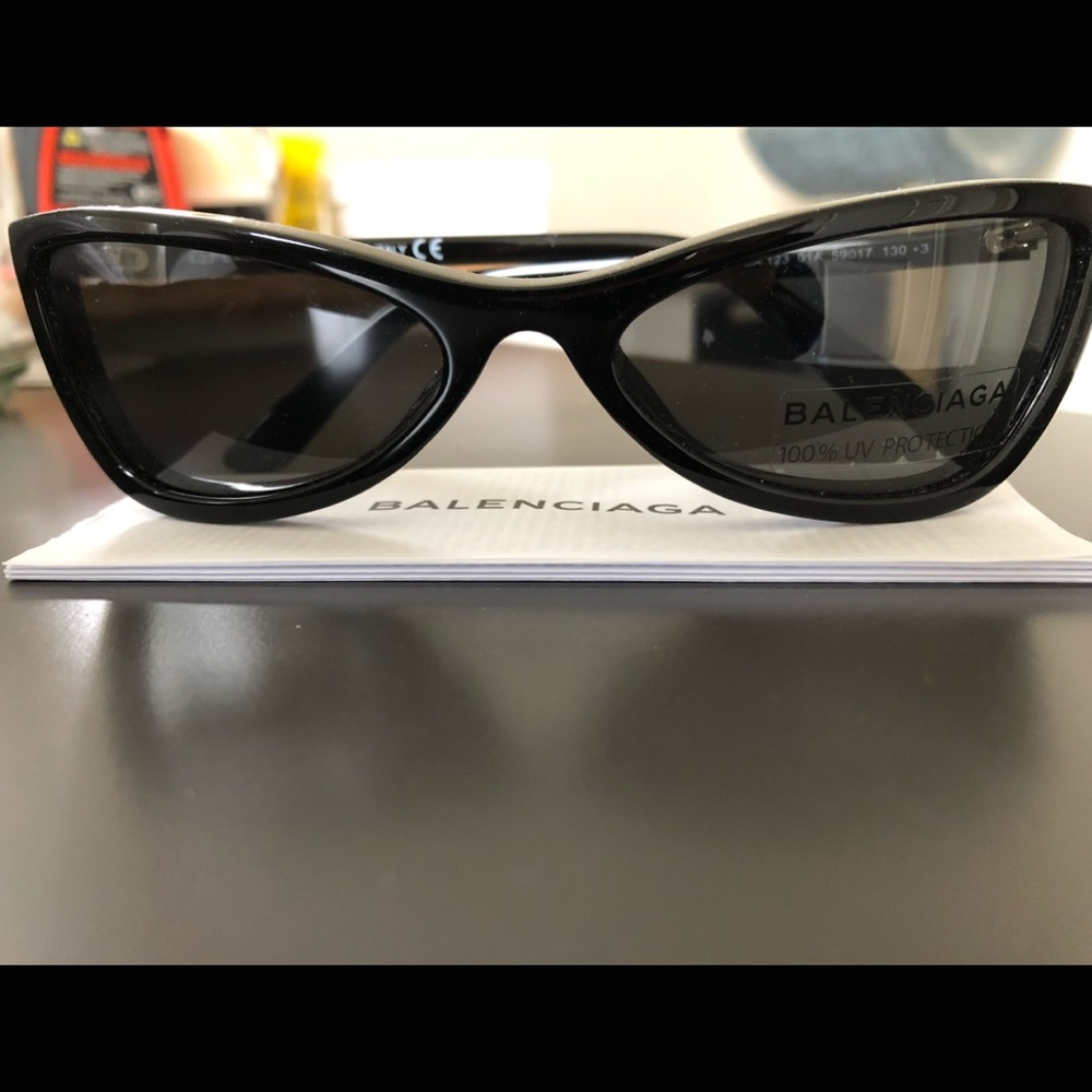 Balenciaga black thin cat eye sunglasses